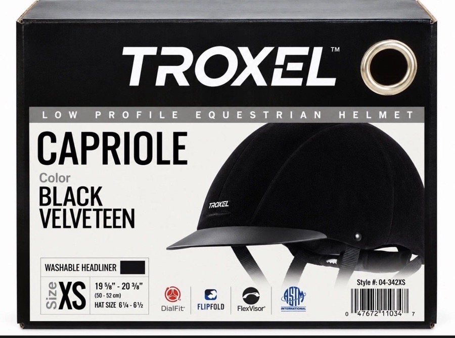 Troxel Capriole Black Velveteen Riding Helmet XS 6 1/4-6 1/2 Equestrian