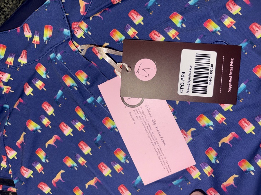 Kathryn Lily Equestrian Ponies & Popsicles Polo Top Size L English Riding  NWT