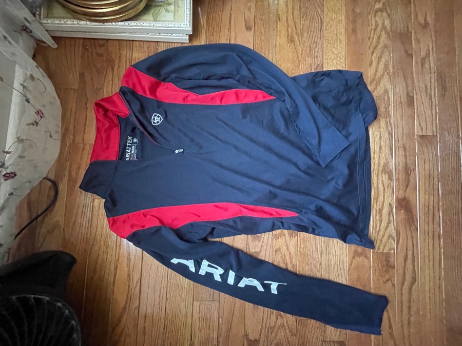 Ariat Long Sleeve Riding Sun Shirt Red and Navy, Size Small