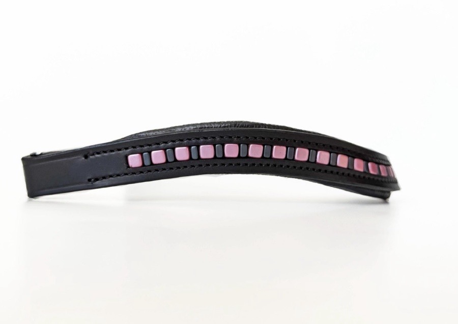 Pink & Black Beaded Leather Browband