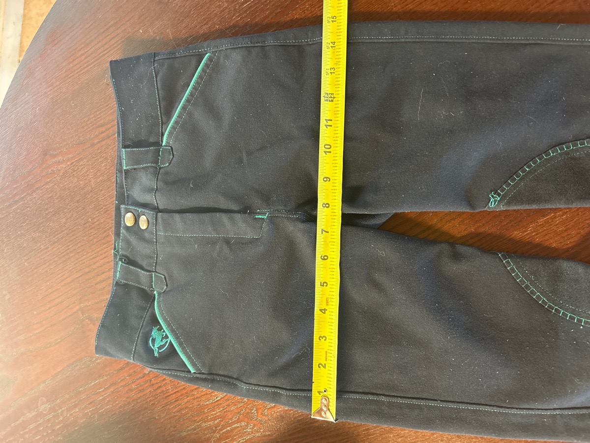 Navy piper reaches with emerald embroidery , around size 26