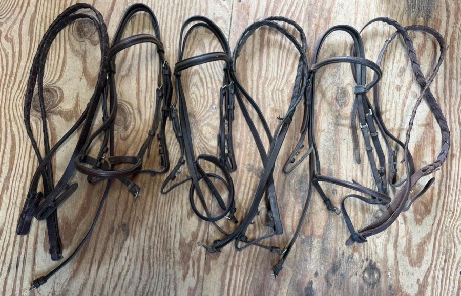 Lot of 3 pony bridles and reins