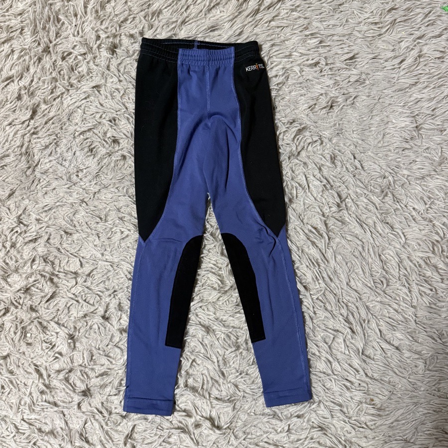 Girl’s XS Black/Blue Kerrits Knee Patch Horseback Riding Tights. Good Condition.