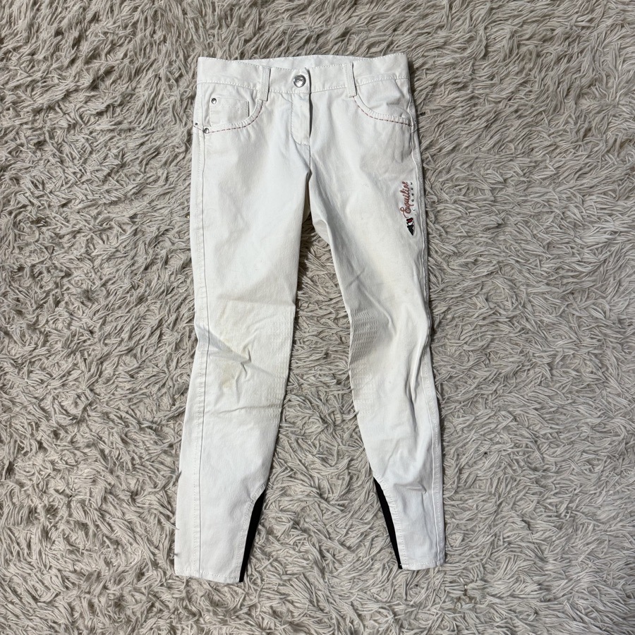 Girl’s Size 8/9 White Equiline Knee Patch Horseback Riding Breeches. Good Cond.