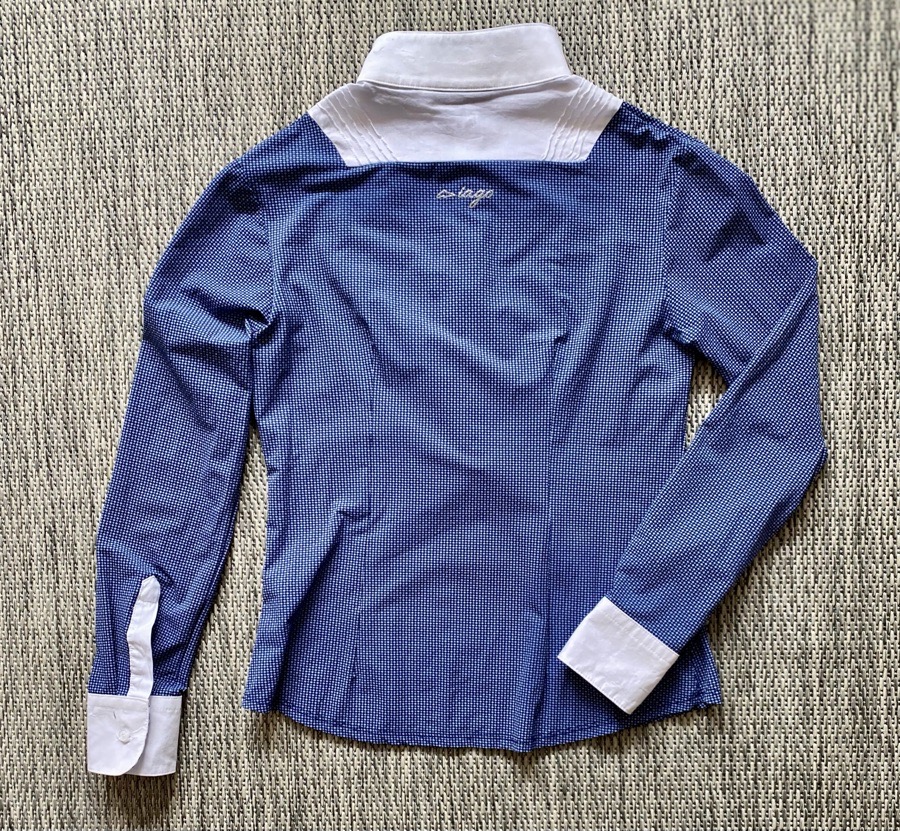 M Iago Blue Print Long Sleeve Show Shirt with Floral Accents in Cuffs & Collar 