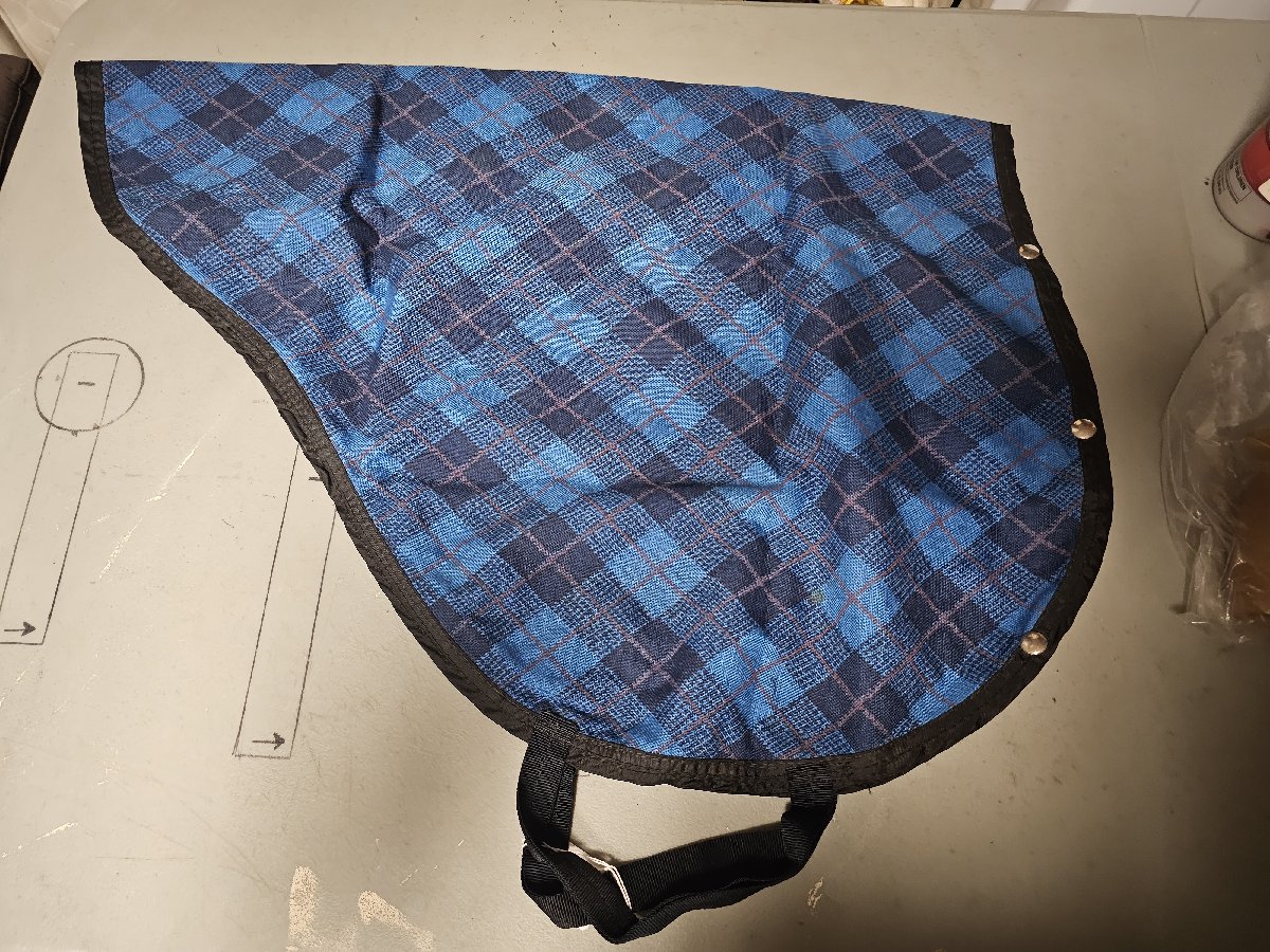 Blue plaid canvas button up saddle carrying case