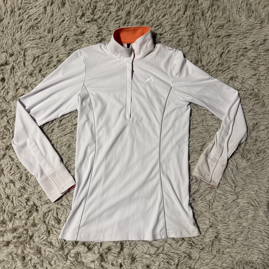 Women’s Medium White Arista Long Sleeve Horseback Riding Show Shirt. Good Cond.