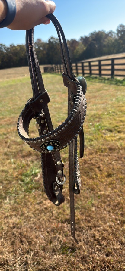 Western tooled leather headstall