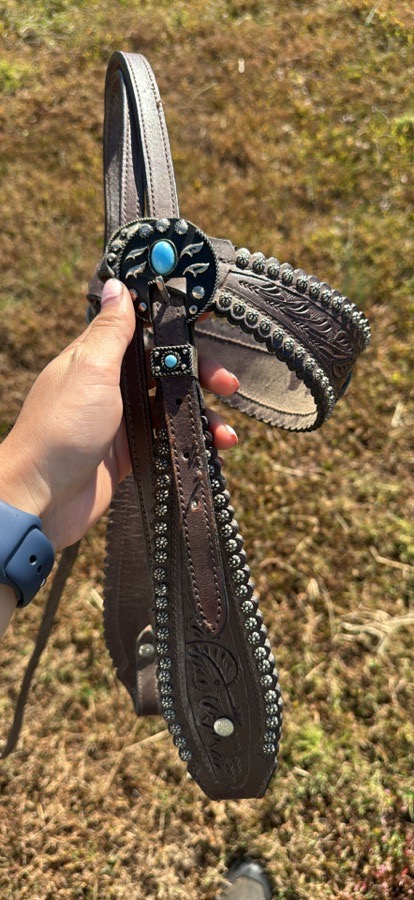 Western tooled leather headstall