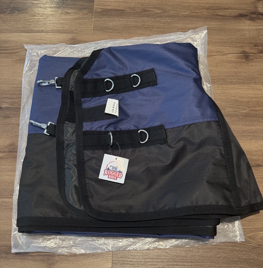 NWT Rugged Ride Navy 500D Waterproof Turnout Rain Sheet. Size 81 