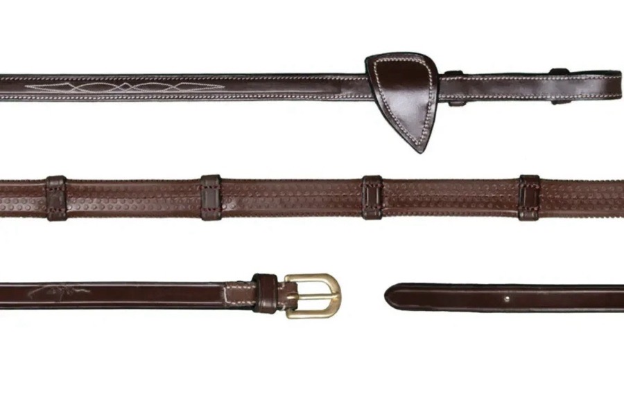 DY'ON RUBBER REIN WITH 7 HAND STOPPERS BROWN GOLD COB