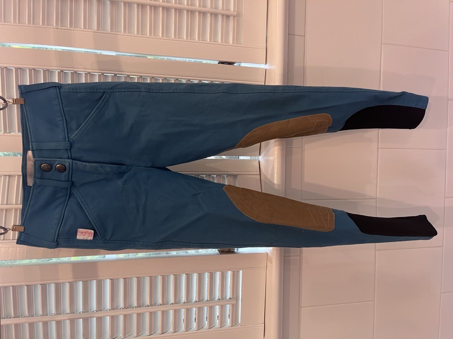 THE TAILORED Sportsman girl’s breeches sz. 8 long, sock foot, turquoise