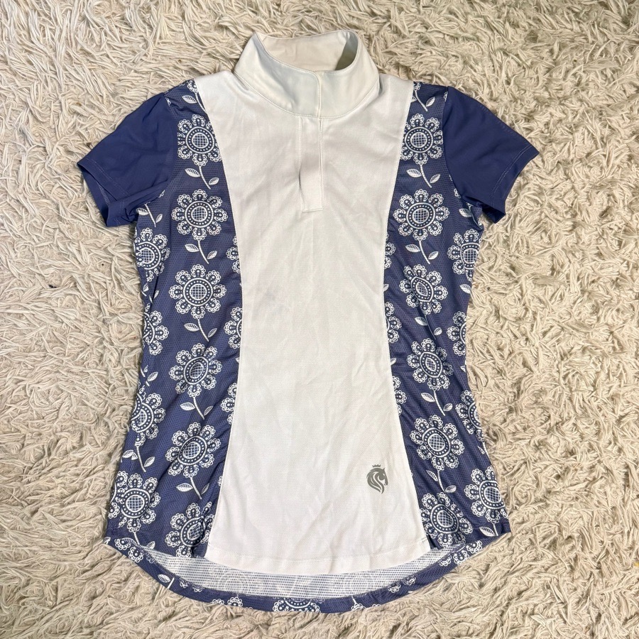 Women’s White/Purple Medium Equinavia Short Sleeve Horseback Riding Show Shirt