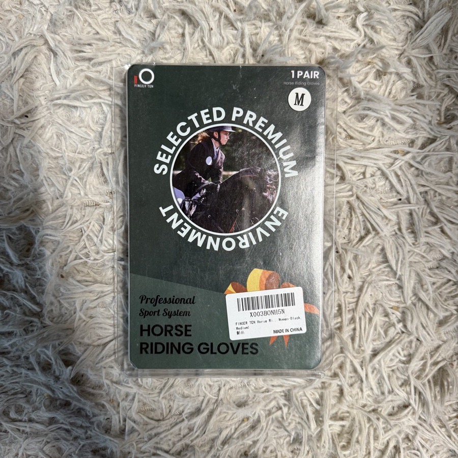 New Size Medium Black Finger Ten Horseback Riding Equestrian Gloves