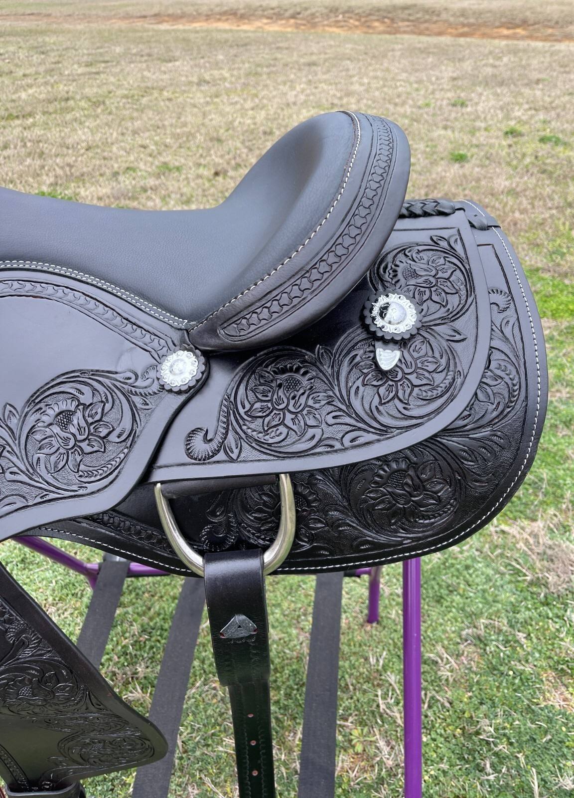Black Western Argentinian Leather Horse Pleasure Saddle Free Tackset