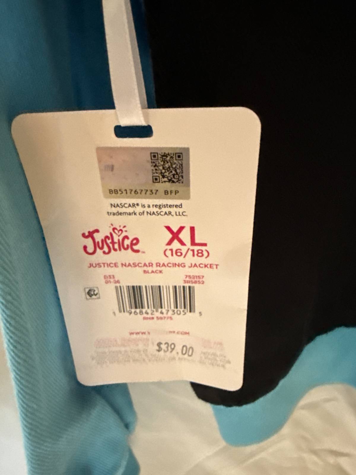 Justice x NASCAR Girls Racing Jacket XL 16/18