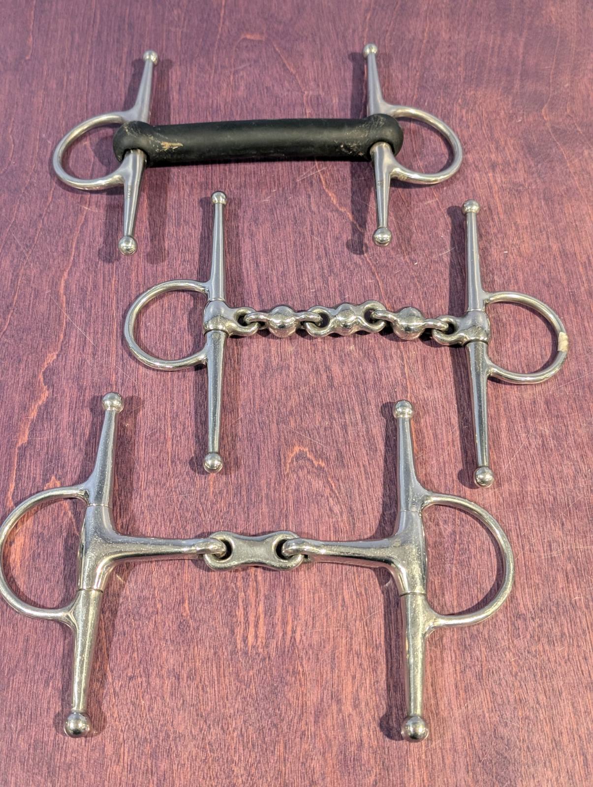 Shires and Dover Brand Full Cheek Waterford, Rubber Mullen and French Link Bits