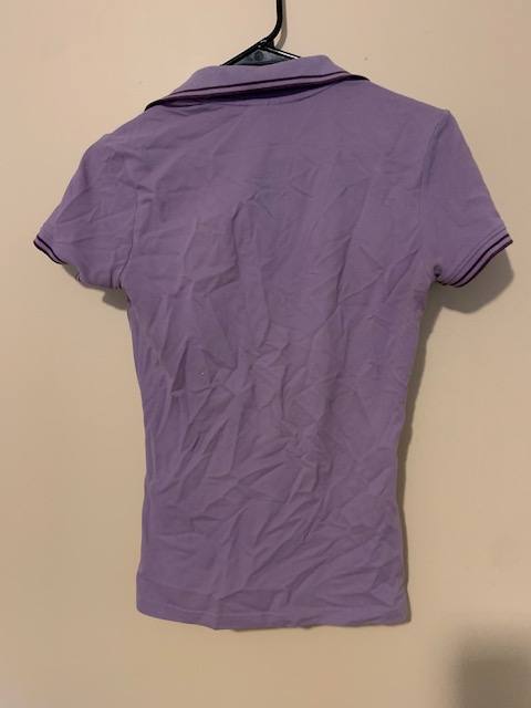 ARIAT Polo Quarter button down front, short sleeves. purple. Size XS
