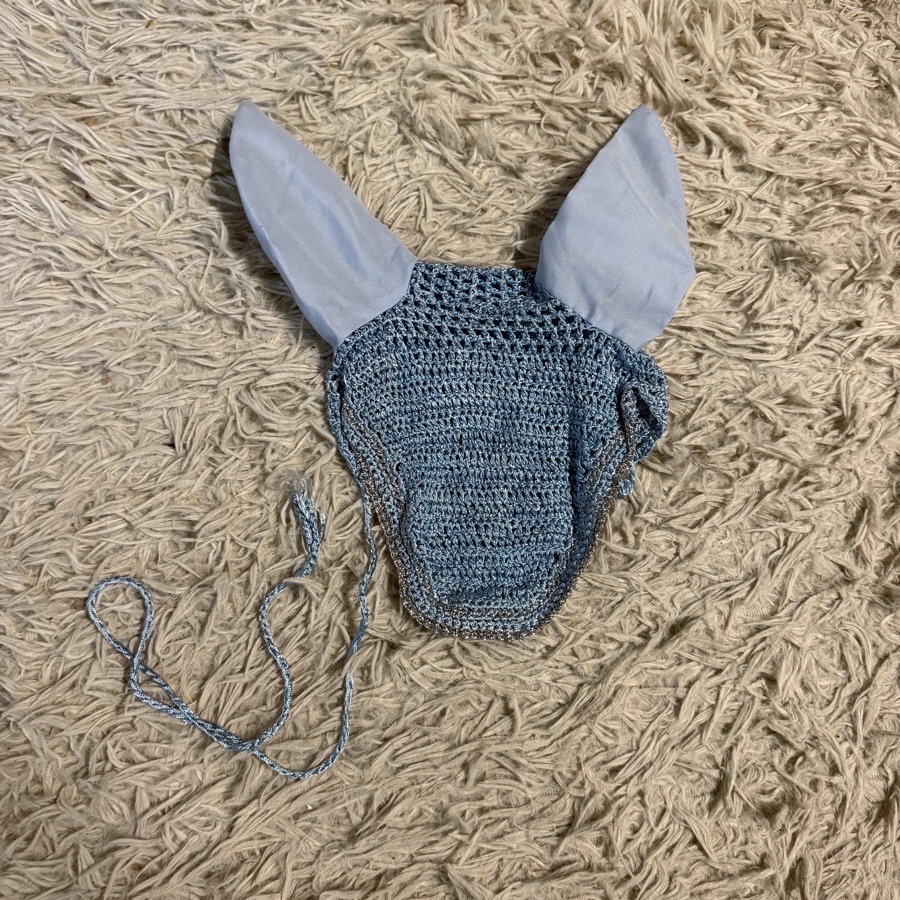 Blue Crochet Horseback Riding Ear Fly Bonnet
