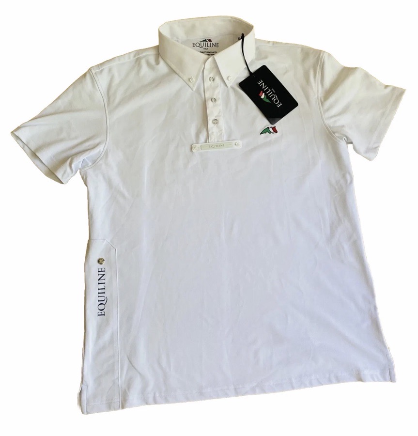 Men’s Equestrian Competition Show Shirt White Short Sleeve Polo XXL 43