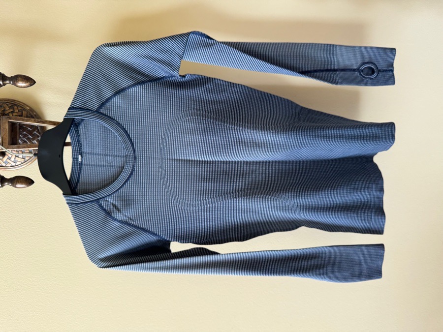 Lululemon Swiftly Tech 1.0 Long-Sleeve - Navy and White Striped  Workout Shirt