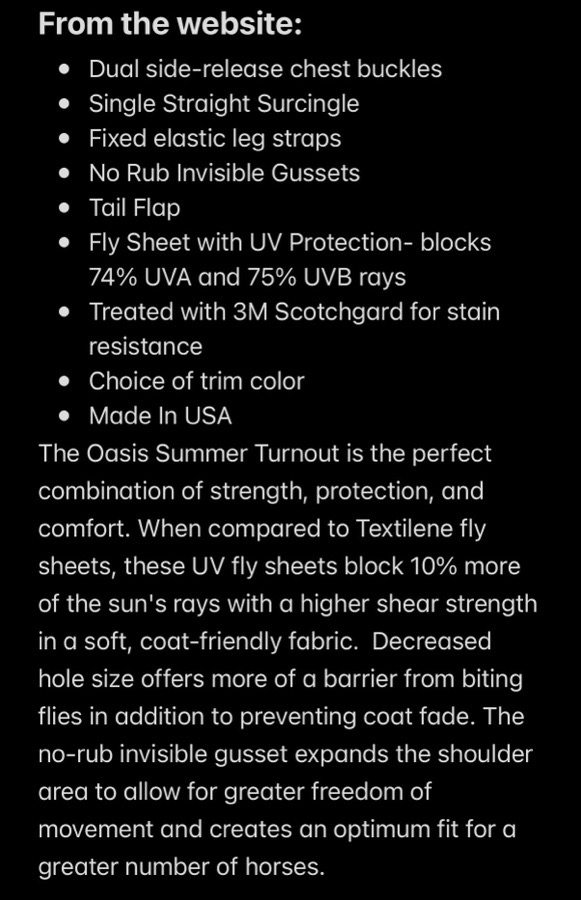 66” Saratoga Horseworks Oasis Summer Turnout