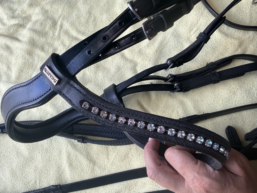 Bling full sized black flash crank noseband bridle