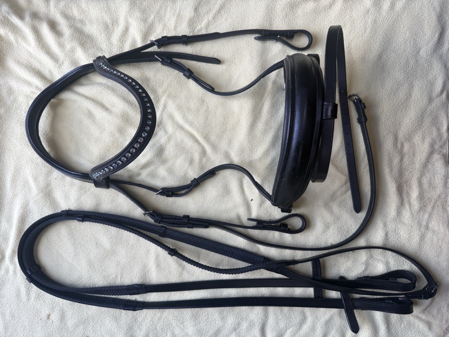  Bling full sized black flash crank noseband bridle