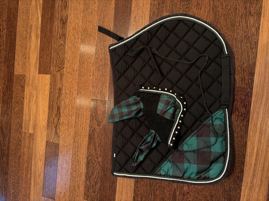 Green Buffalo Check Saddle Pad and Bonnet Set