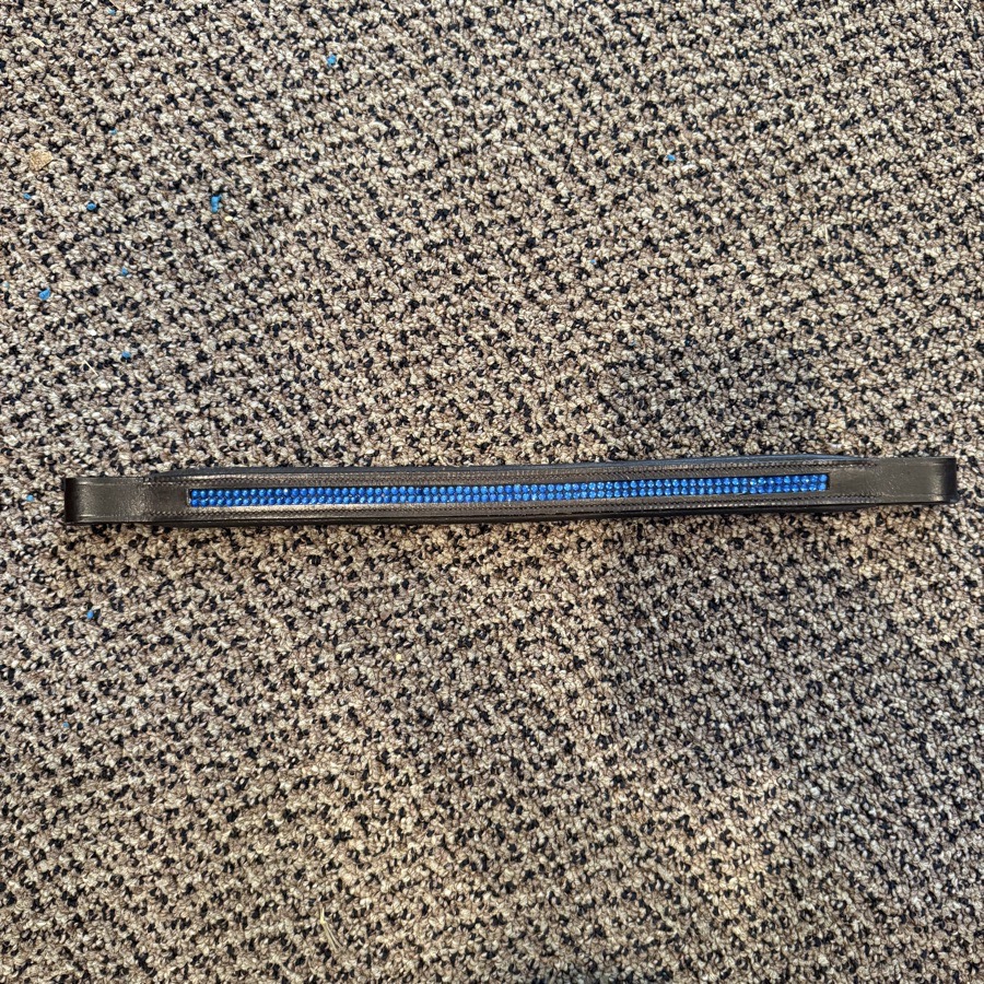 Brown Blue Rhinestone Horseback Riding Equestrian Browband. Good Condition.