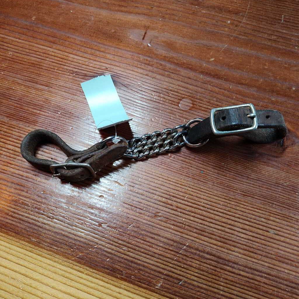 Leather and Chain Curb Chain, Brown, Size Horse