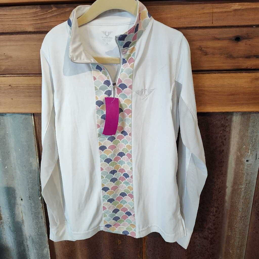 Tuffrider English Shirt, Youth, White/Mermaid