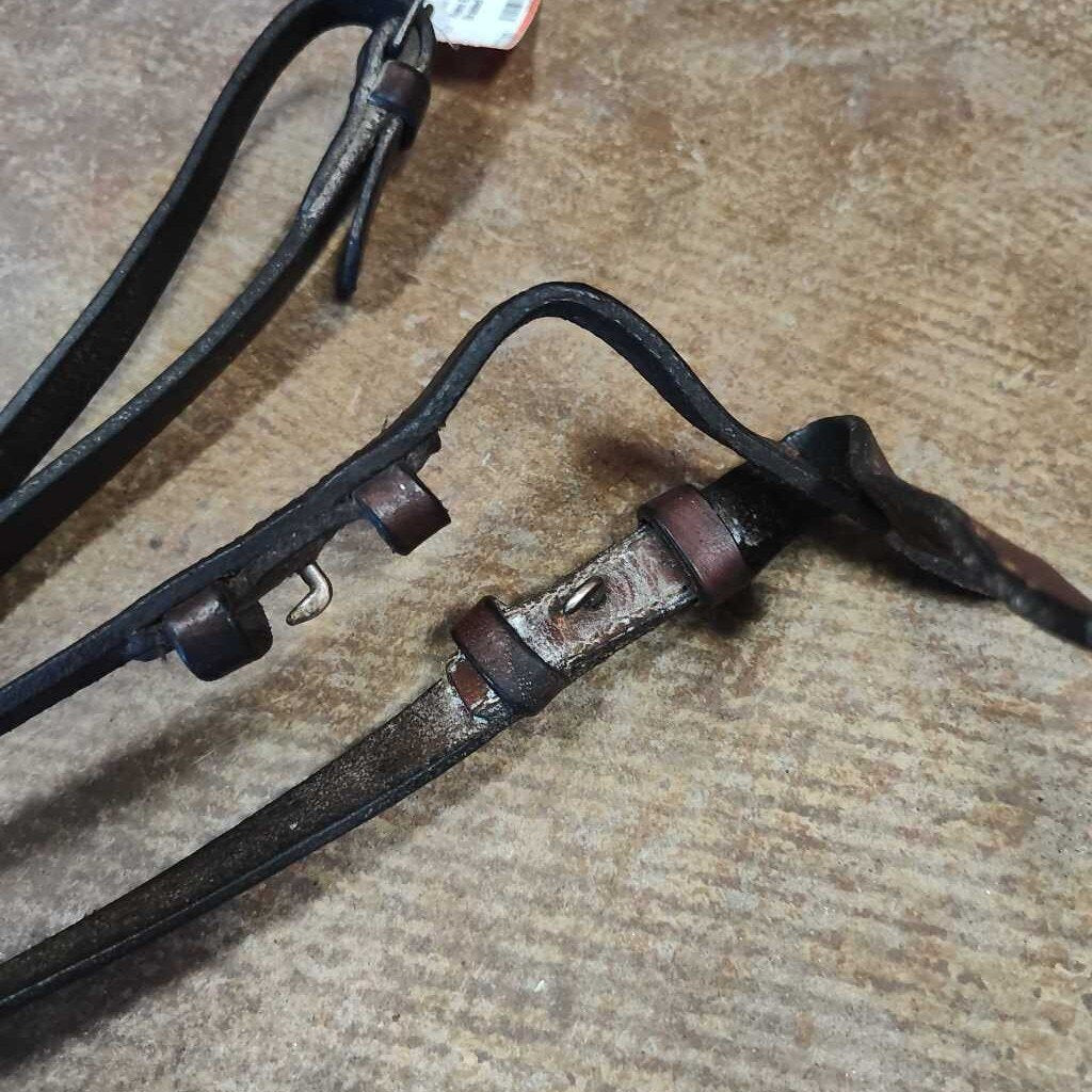 Braided Leather Reins, Brown, Size Cob