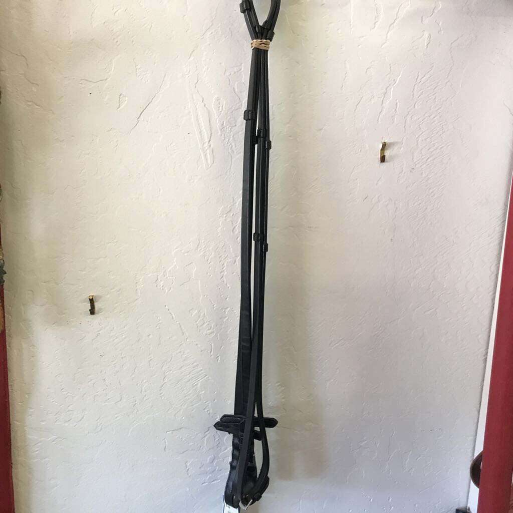 English Reins with Grip Stops, Black, Size Horse