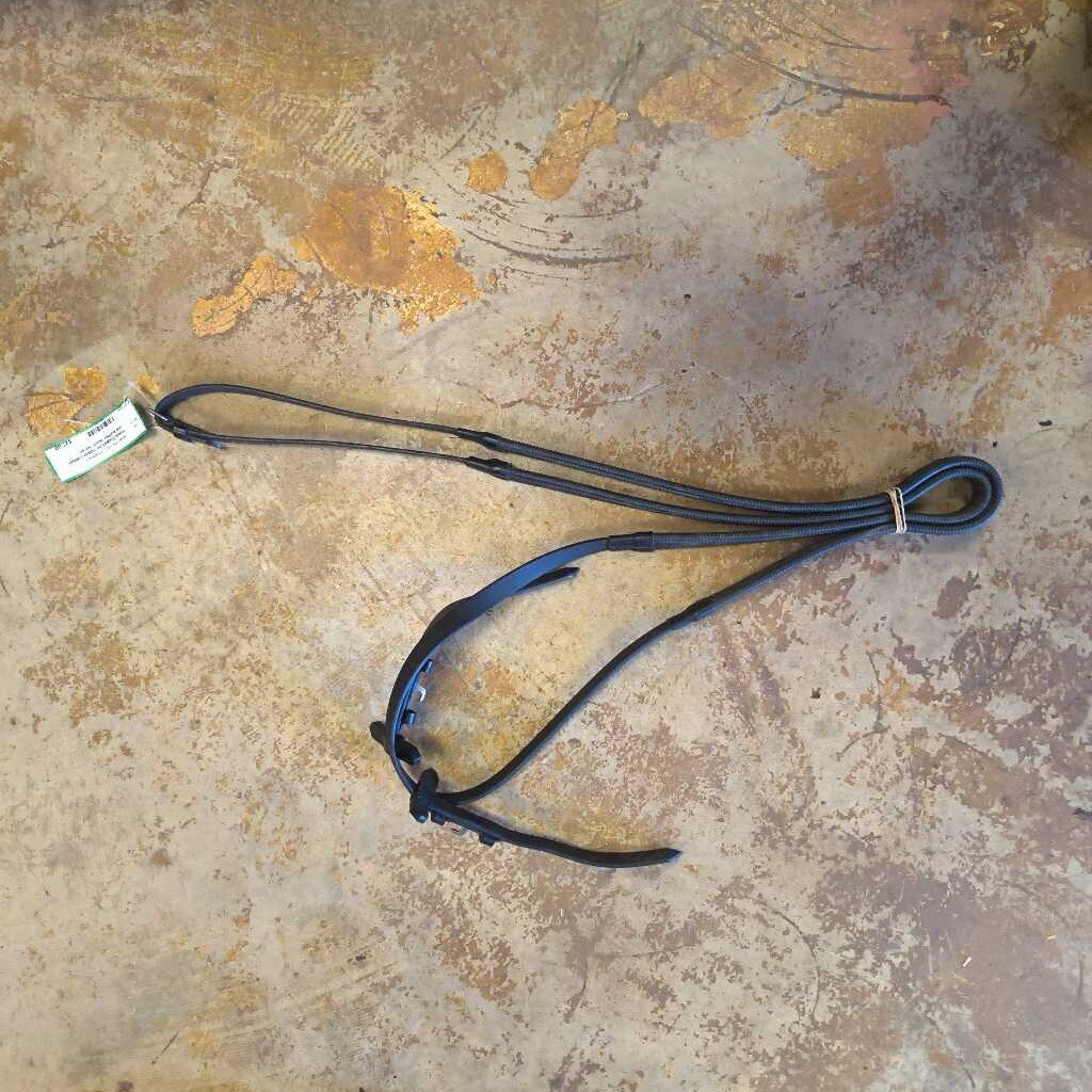 Rubber and Leather English Reins, Black, Size Horse