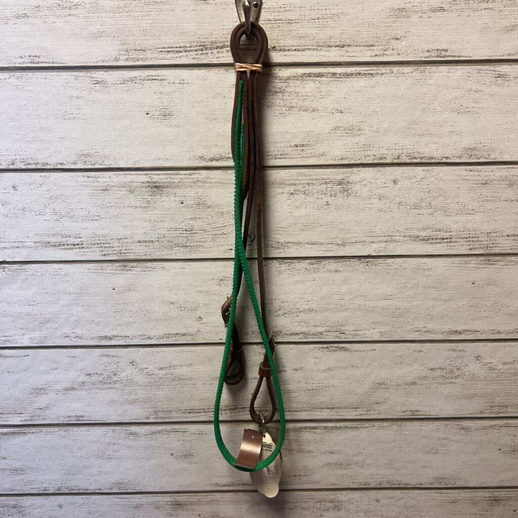 Weaver Rubber and Leather Reins, Green, Size Horse
