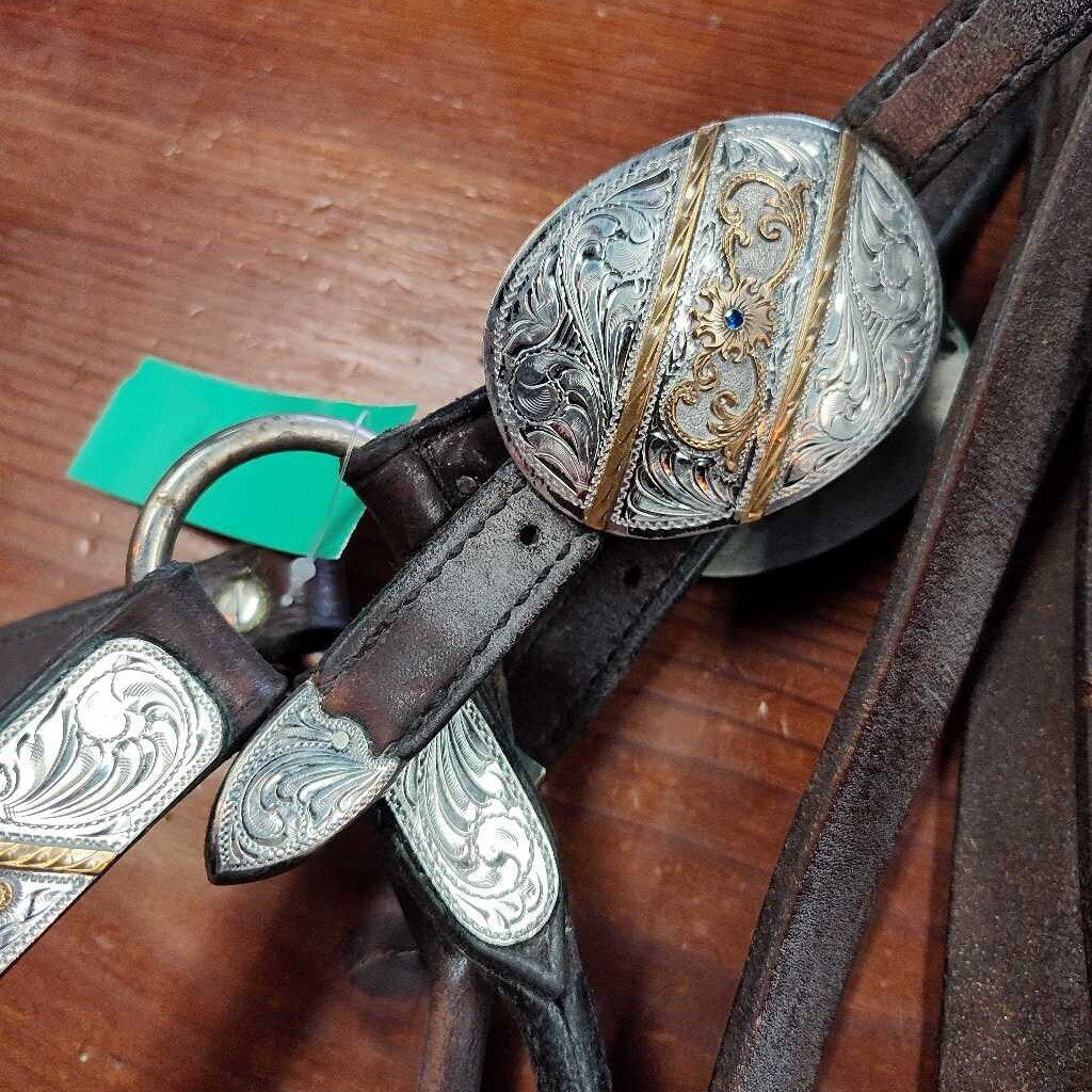 Broken Horn Show Halter with Blue Sapphires, Brown, Size Horse