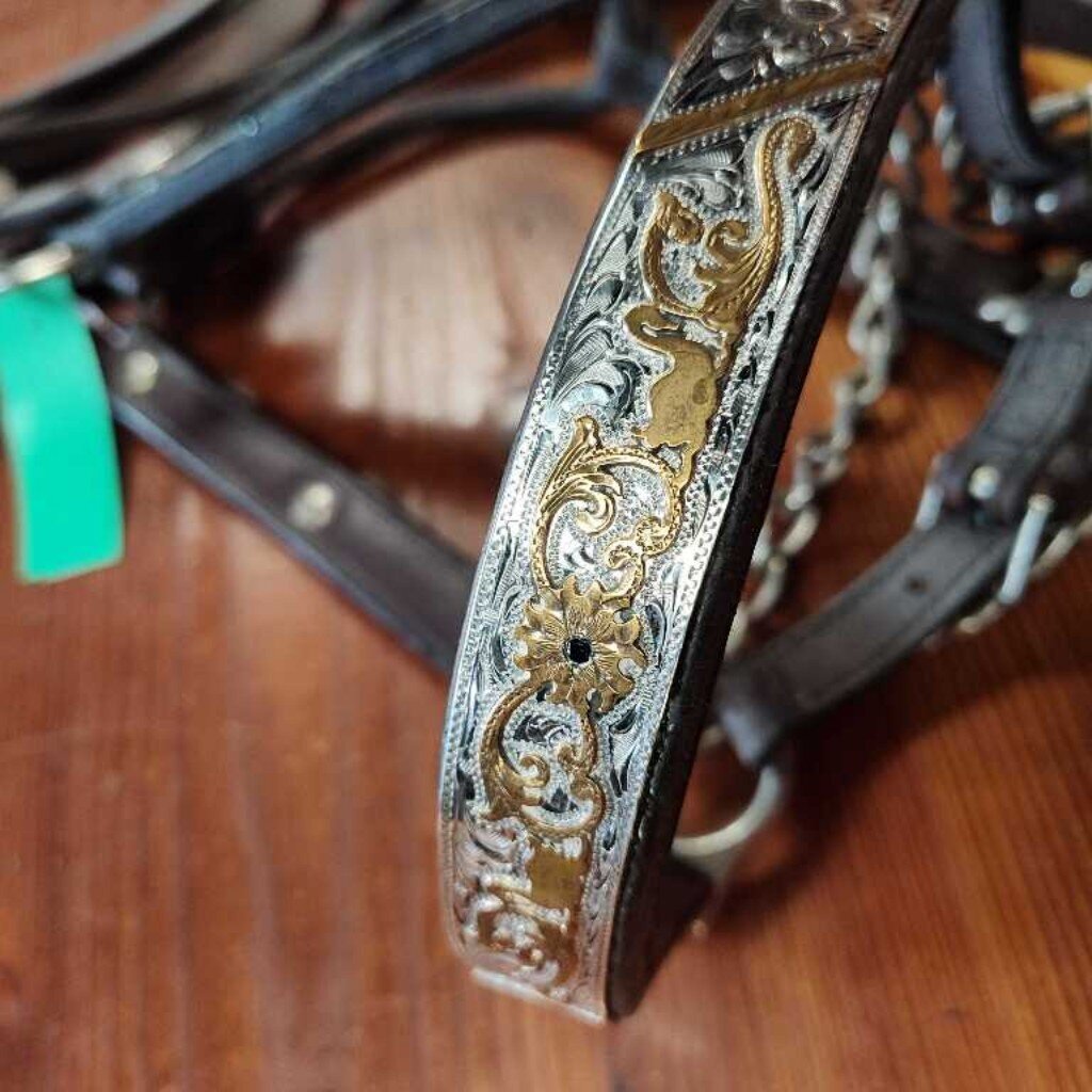Broken Horn Show Halter with Blue Sapphires, Brown, Size Horse