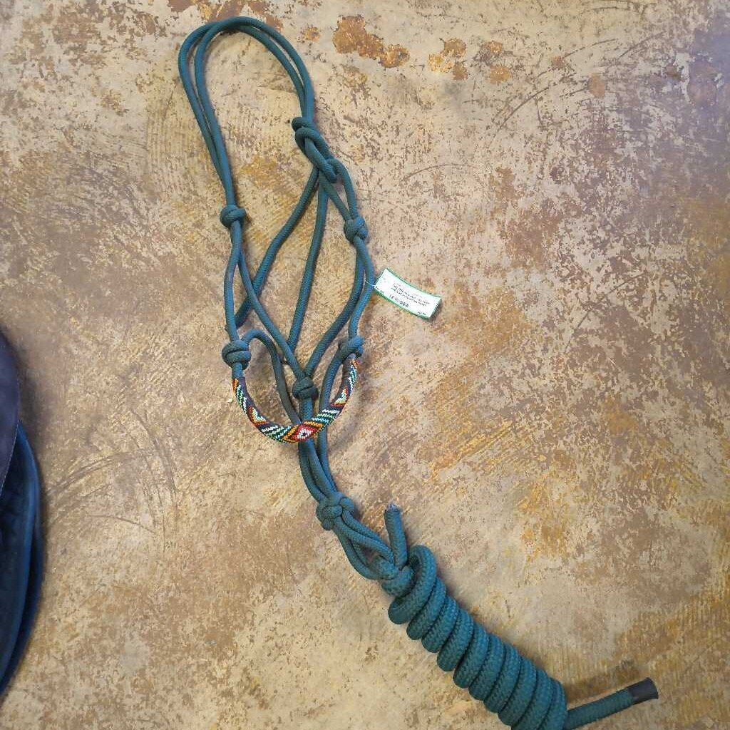 Rope Halter and Lead with Bead Details, Hunter, Size Horse