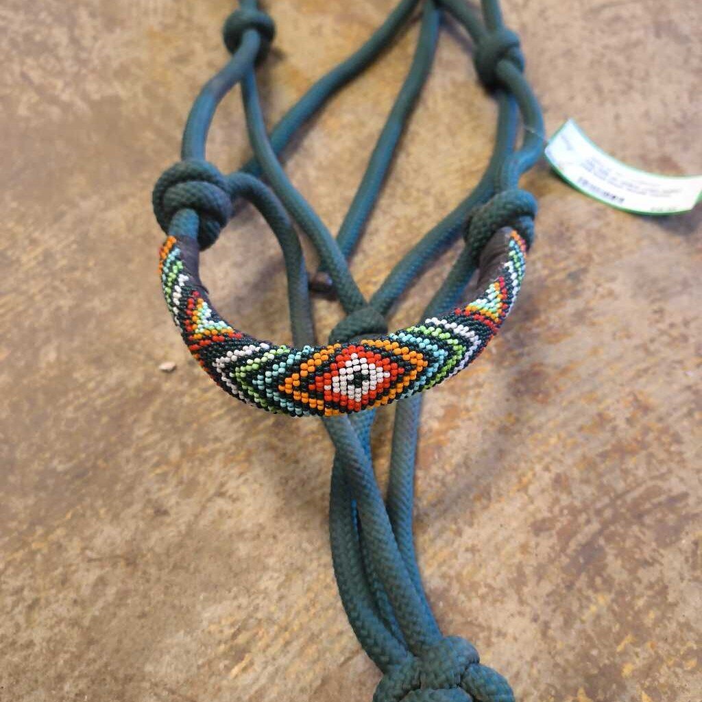 Rope Halter and Lead with Bead Details, Hunter, Size Horse