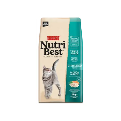 נוטריבסט | Nutribest מזון יבש מלא לחתולים מסורסים/מעוקרות | סלמון ואורז | 8 ק״ג