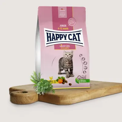 הפיקט Happy Cat Junior מזון יבש מלא לחתלתולים | עוף, גזר וכוסברה | 4 ק״ג