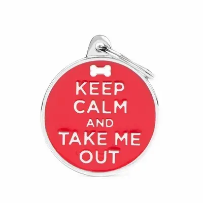 תג שם לכלב עם חריטה צארמס KEEP CALM AND TAKE ME OUT