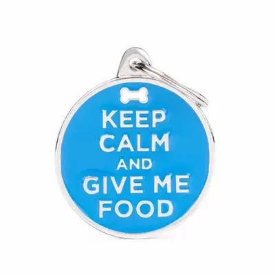 תג שם עם חריטה צארמס KEEP CALM AND GIVE ME FOOD