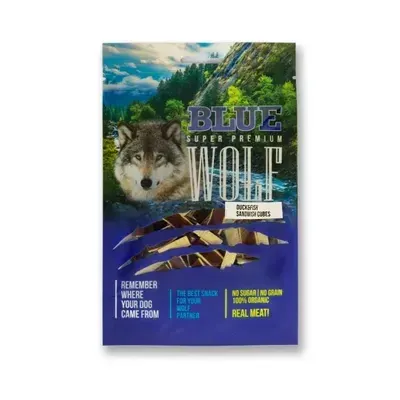 BLUE WOLF חטיף פרימיום לכלב – קוביות סנדוויץ ברווז ודגים מובחרים