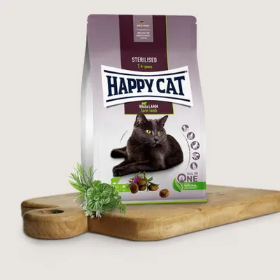 הפיקט | Happy Cat מזון יבש מלא לחתולים מסורסים/מעוקרות | טלה, רוזמרין וגדילן | 4