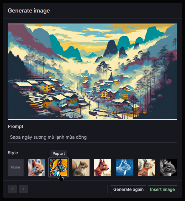 Generate image với lựa chọn phong cách ảnh thiết kế sẵn