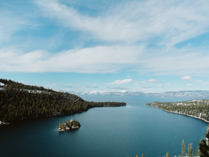 a large body of water surrounded by trees