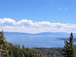 The view of Lake Tahoe from Stanford Rock, looking west.