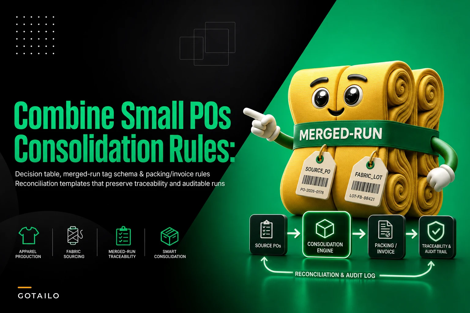Combine small POs without losing traceability: cut-order consolidation rules